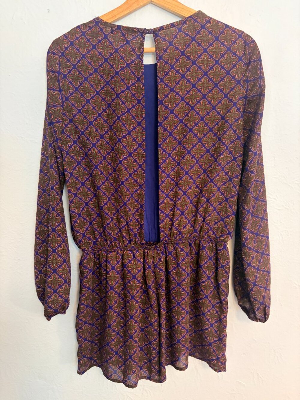 Lucca Couture Romper Shorts Split Back Purple Base Boho Chic Long Sleeve Artsy - Picture 2 of 12